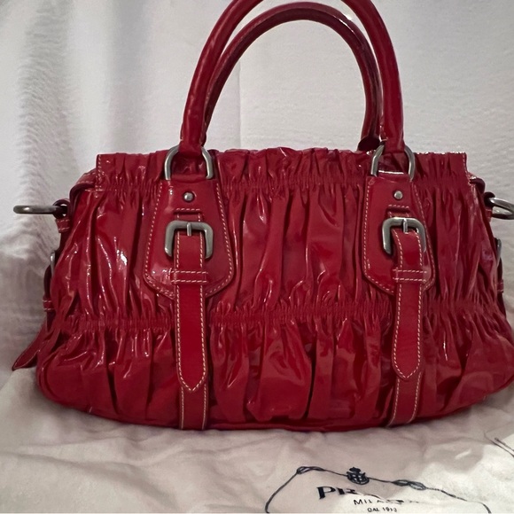 Prada Vernice Gaufre Shopping Satchel Rosso - Picture 5 of 9